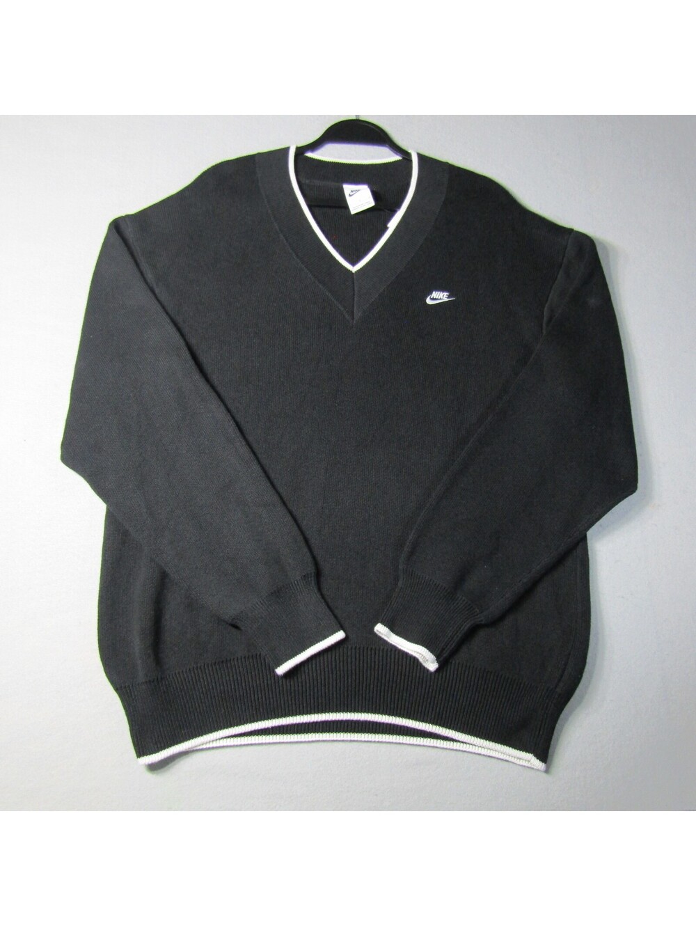 NWT Nike Club V-Neck Sweater Men's L Black with White Trim